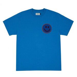 $145 Valas Los Angeles Blue Smiley Patch Tee 100% Cotton T-Shirt Made in LA USA